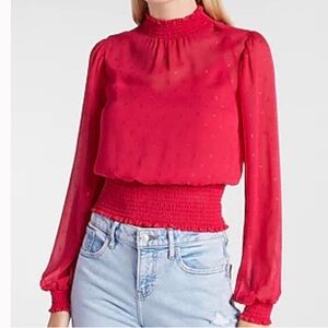 Express Metallic Print Smocked Waist Top